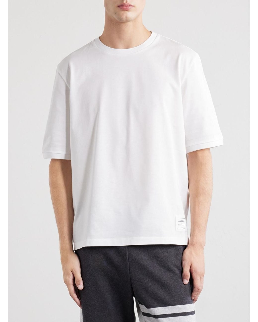Thom Browne White Logo-appliquéd Striped Cotton-jersey T-shirt for men