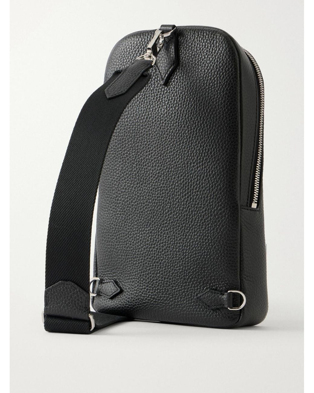 Montblanc Black Companion Logo-Appliquéd Full-Grain Leather Messenger Bag for men