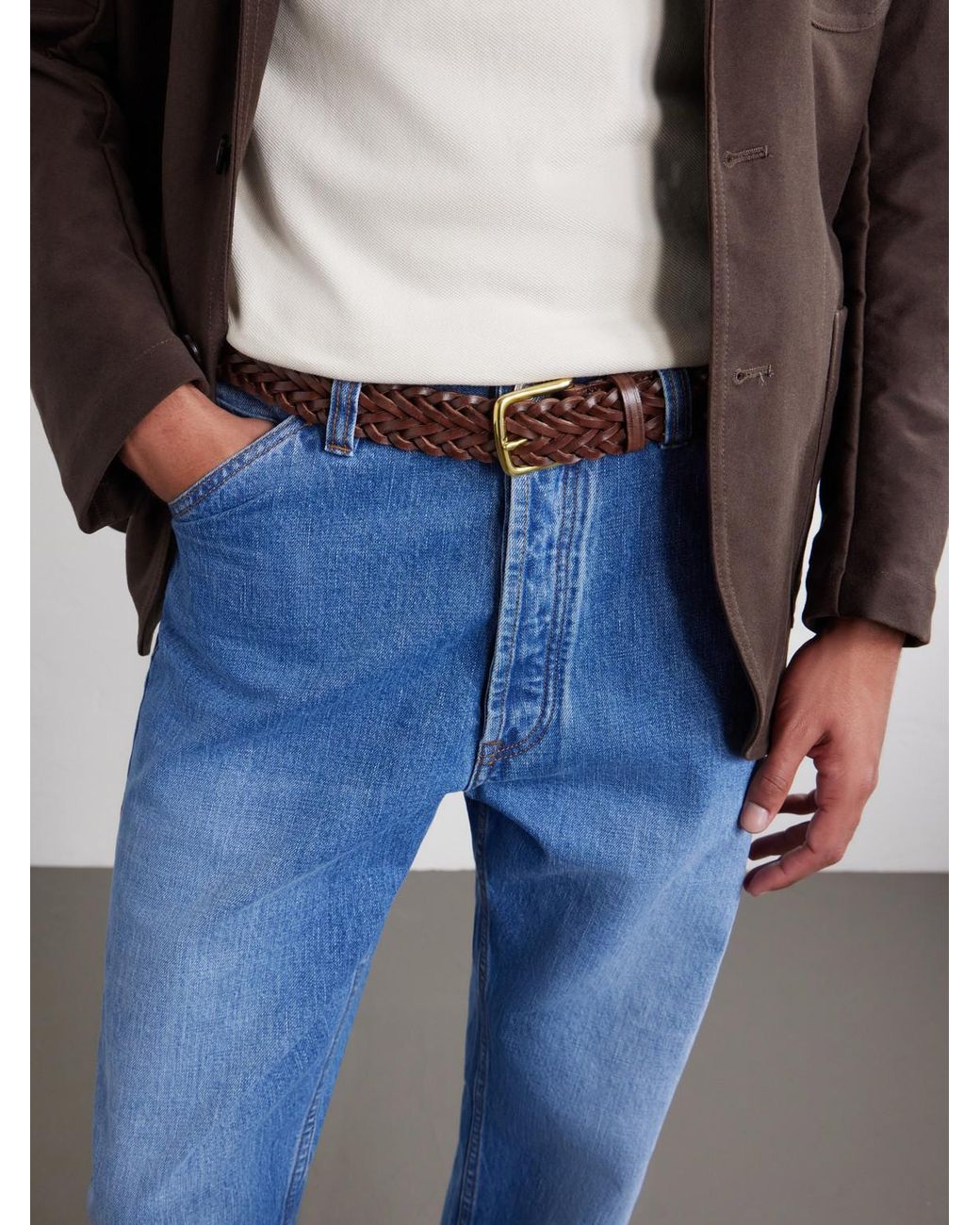 Drake's Brown 3Cm Woven Leather Belt for men