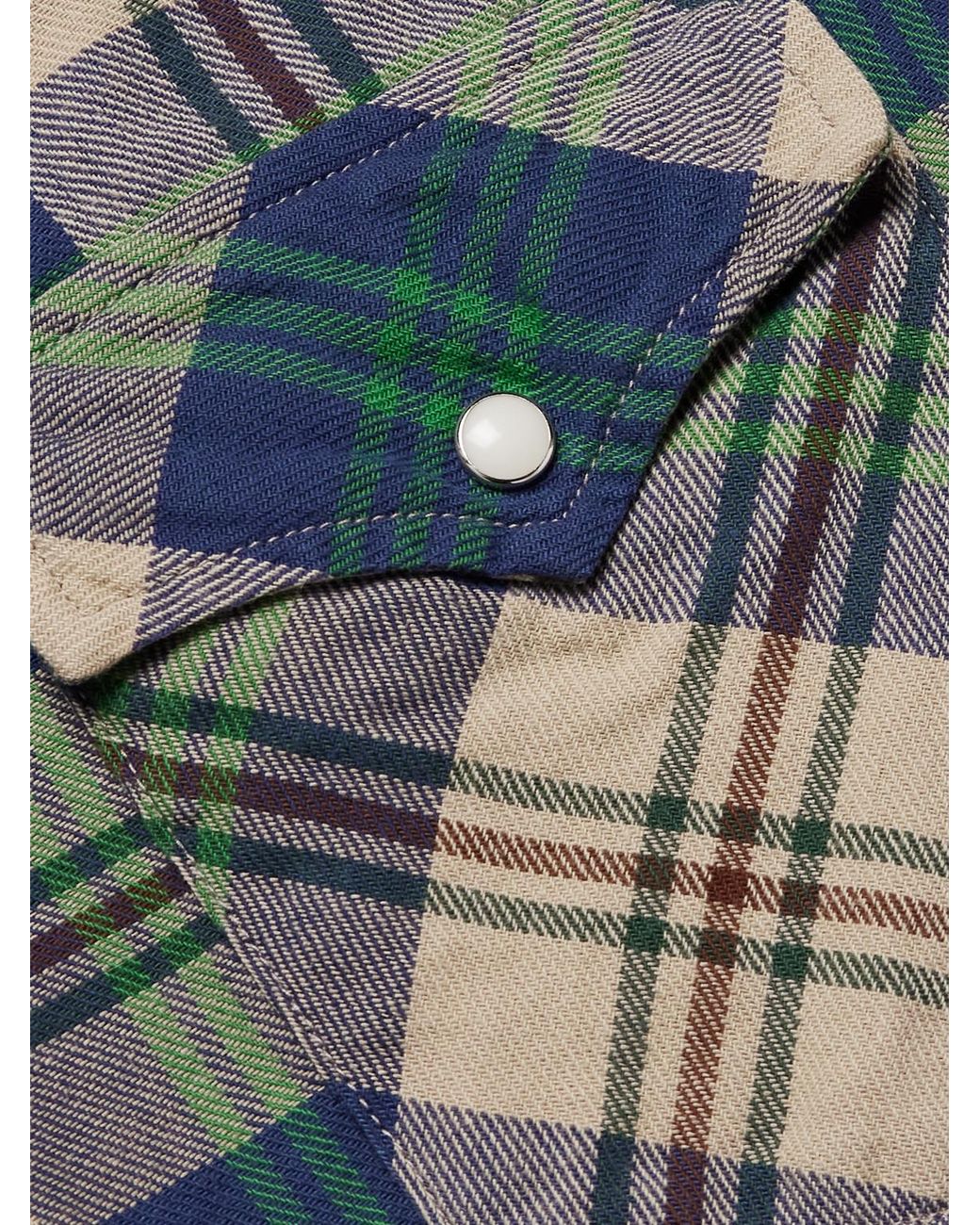 Kapital Blue Columbia Checked Cotton-Flannel Western Shirt for men