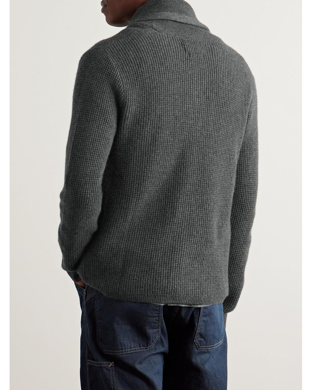 RRL Gray Shawl-Collar Waffle-Knit Cashmere Cardigan for men