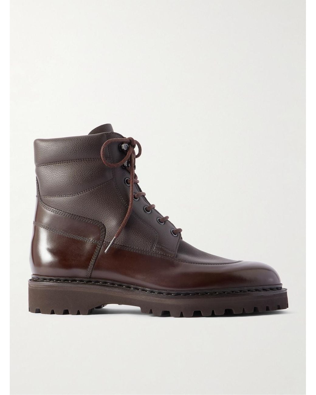 John Lobb Brown Peak Panelled Leather Boots for men