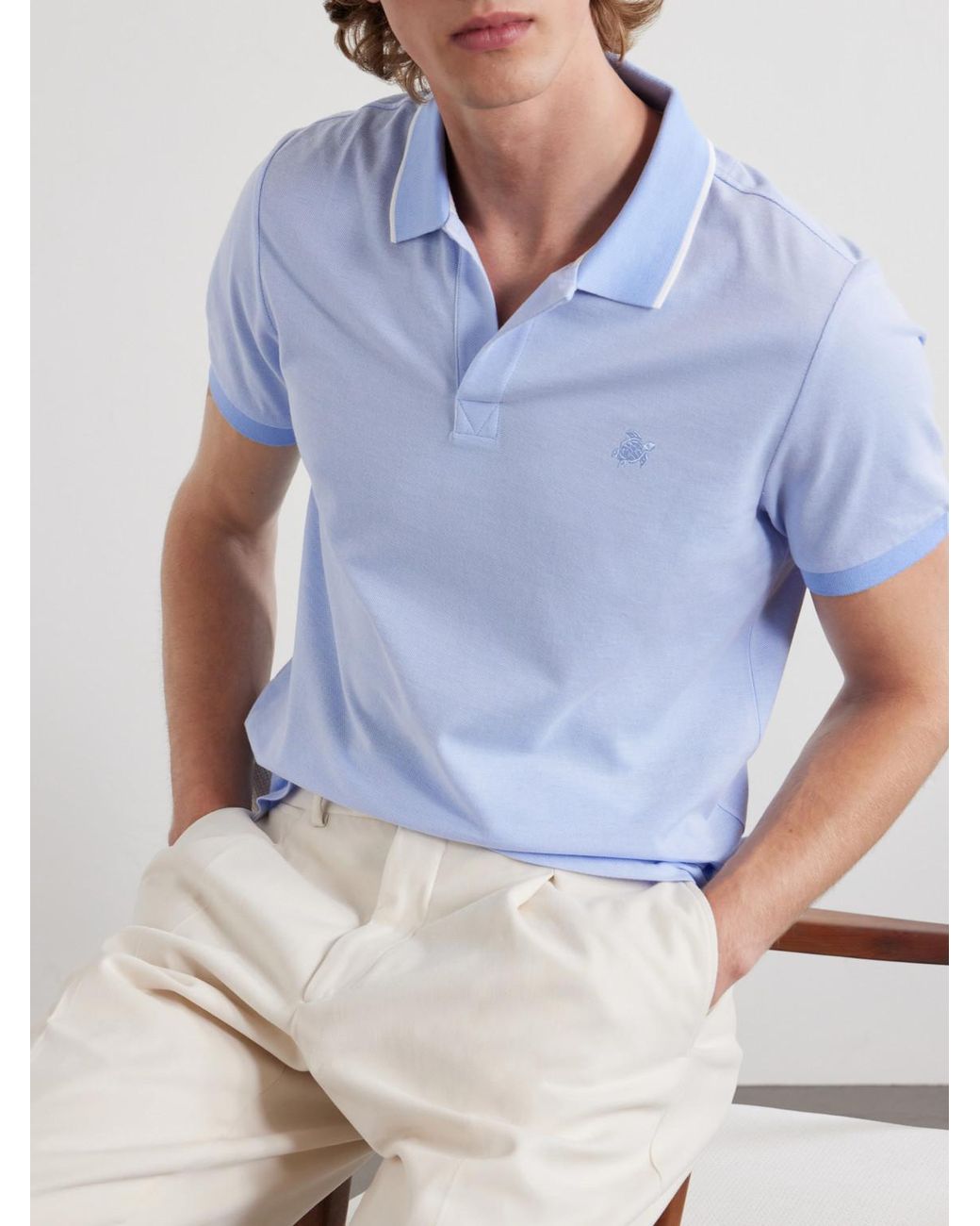 Vilebrequin Blue Palatin Cotton-Piqué Polo Shirt for men