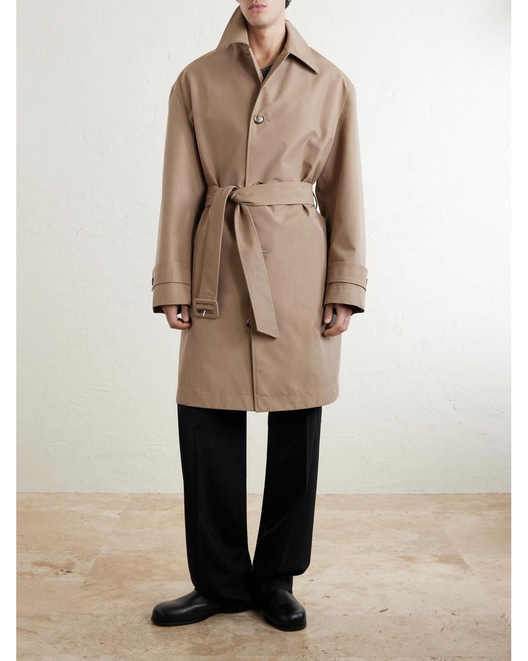 AMI Natural Belted Woven Trench Coat for men