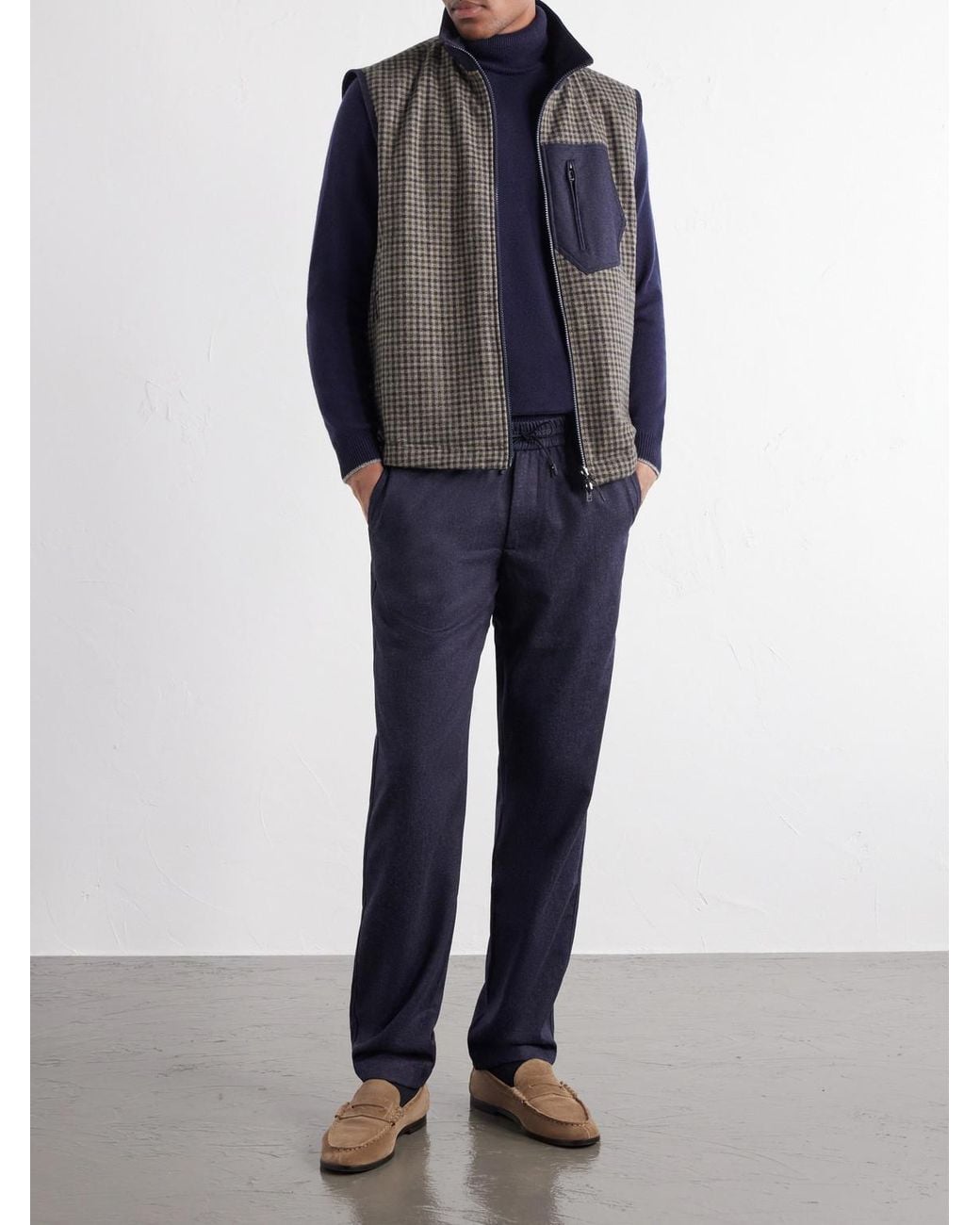 Sease Gray Explorer Reversible Checked Virgin Wool And Shell Padded Vest for men