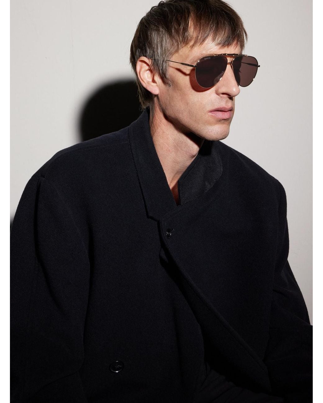 Gucci Metallic Bamboo Double-Bridge Aviator-Style-Tone Sunglasses for men