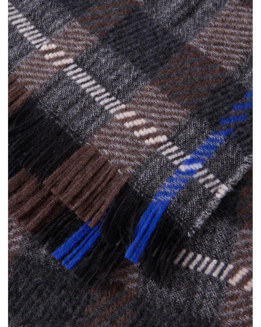 Johnstons Blue Hirta Checked Cashmere Scarf for men