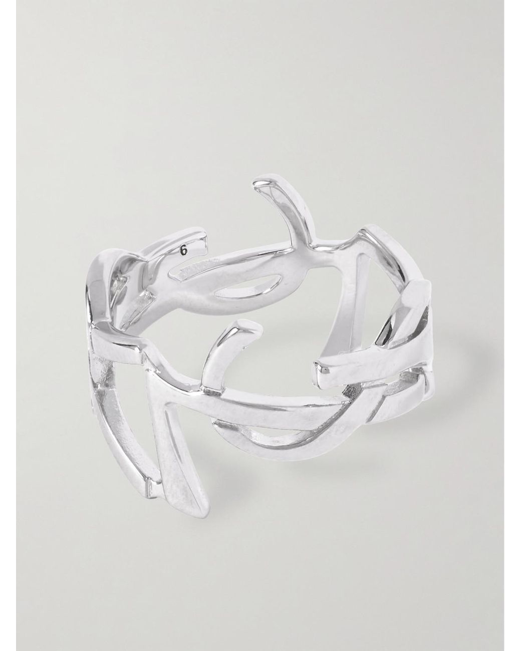 Saint Laurent Metallic Cassandre Silver-tone Ring for men