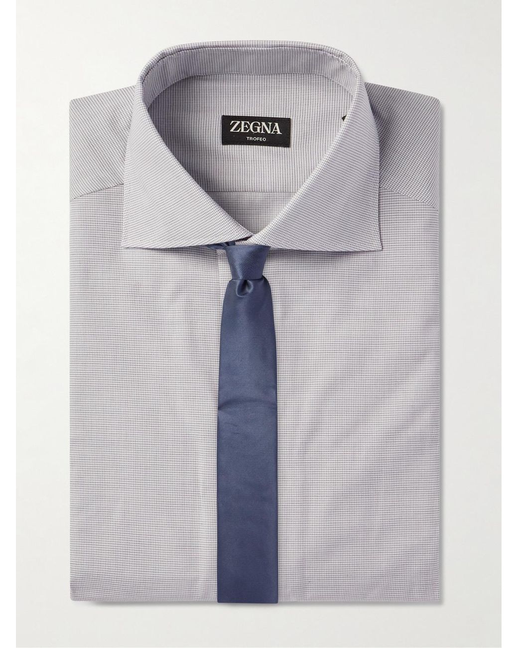 Zegna Gray Cutaway-Collar Checked Cotton Shirt for men