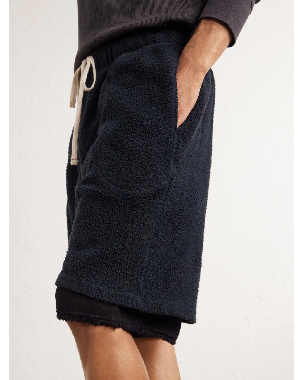 Les Tien Blue Straight-Leg Cotton-Fleece Drawstring Shorts for men