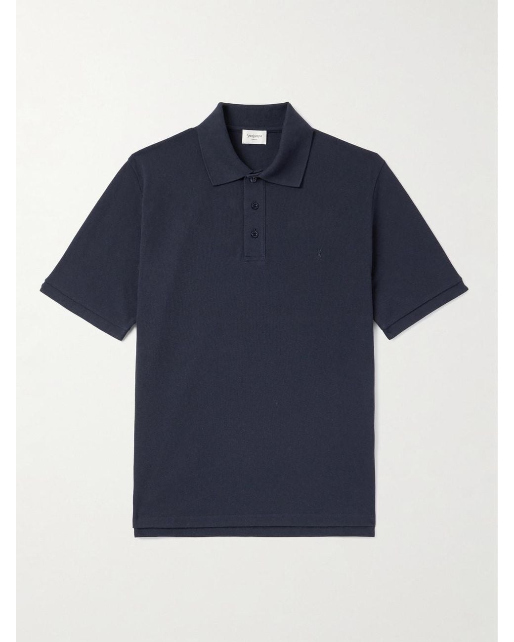 Saint Laurent Blue Logo-Embroidered Cotton-Blend Piqué Polo Shirt for men