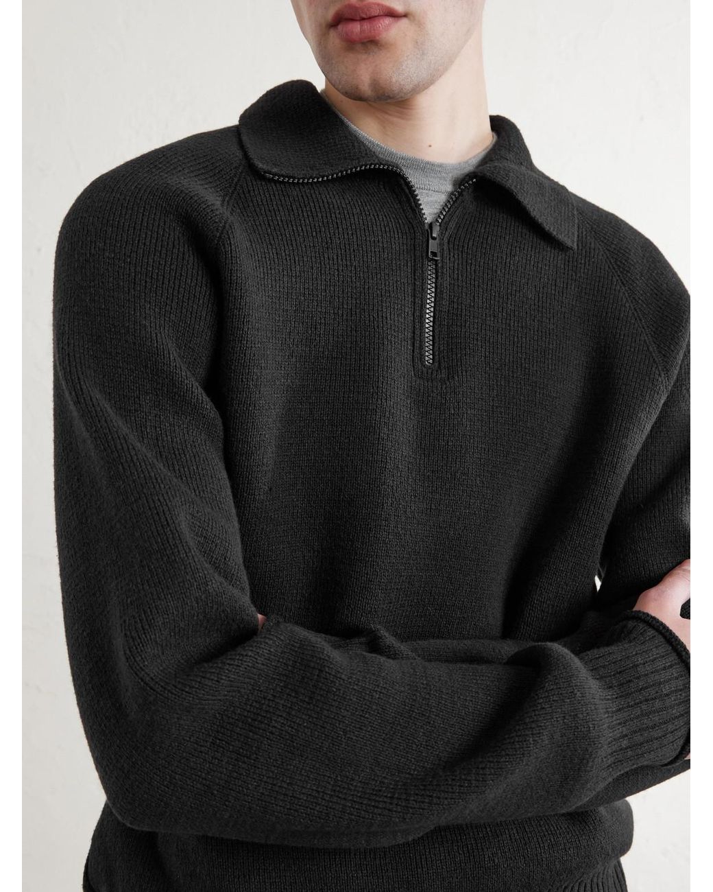 Margaret Howell Black Wool And Cotton-blend Half-zip Sweater for men