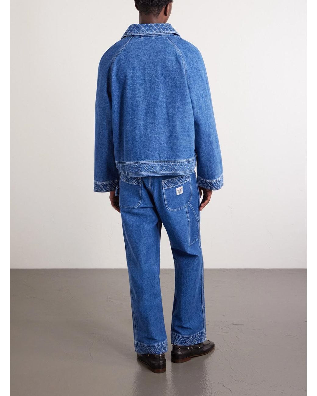 Embroidered Merino Wool-Blend Denim Jacket di Bode in Blue da Uomo