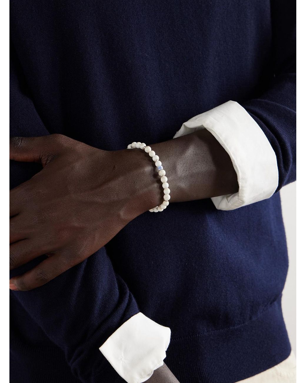 Mikia White Circle 8 Sterling And Magnesite Bracelet for men