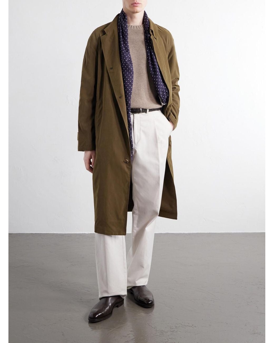 Anderson & Sheppard Green Shell Trench Coat for men