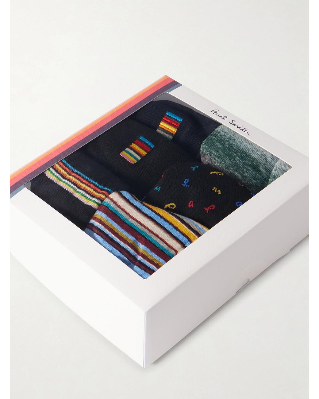 Paul Smith Black Pack Of Six Embroidered Striped Cotton-blend Socks for men