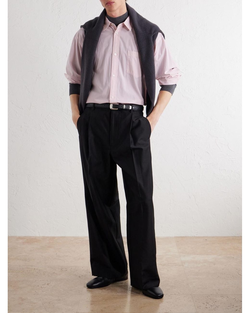 Lemaire Blue Wide-Leg Pleated Wool-Blend Twill Trousers for men