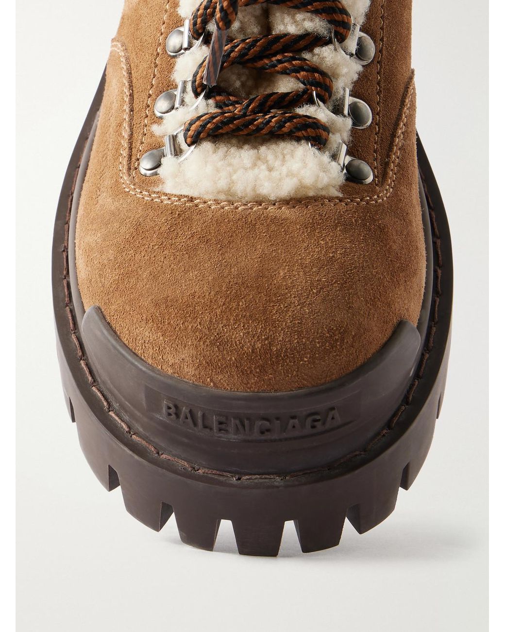 Balenciaga Brown Shearling-Trimmed Suede Boots for men