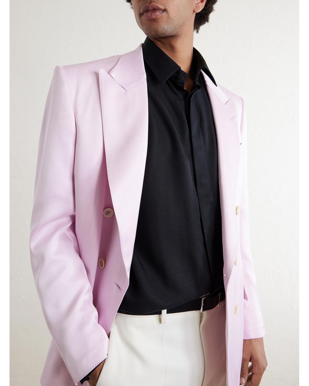 Tom Ford Blue Perforated Silk-Twill Shirt for men