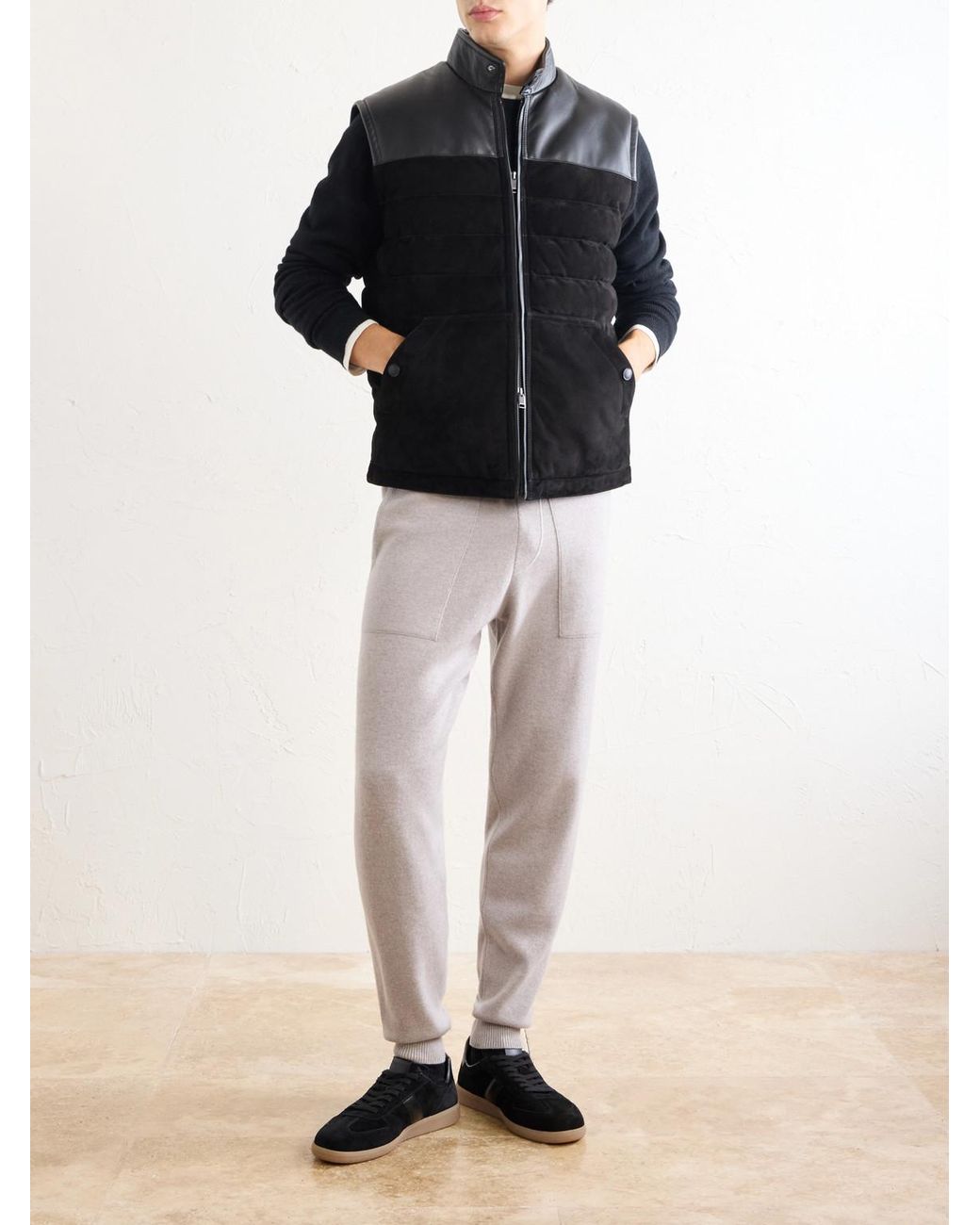 Brioni Black Leather-Trimmed Suede Gilet for men