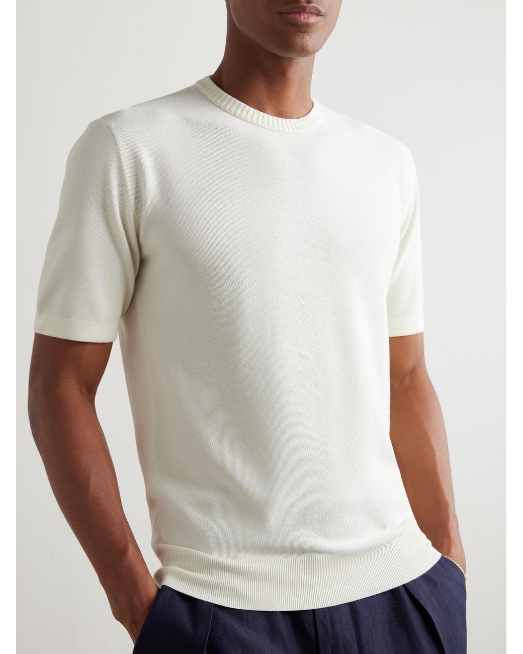 Loro Piana White Slim-Fit Cotton And Silk-Blend Piqué T-Shirt for men