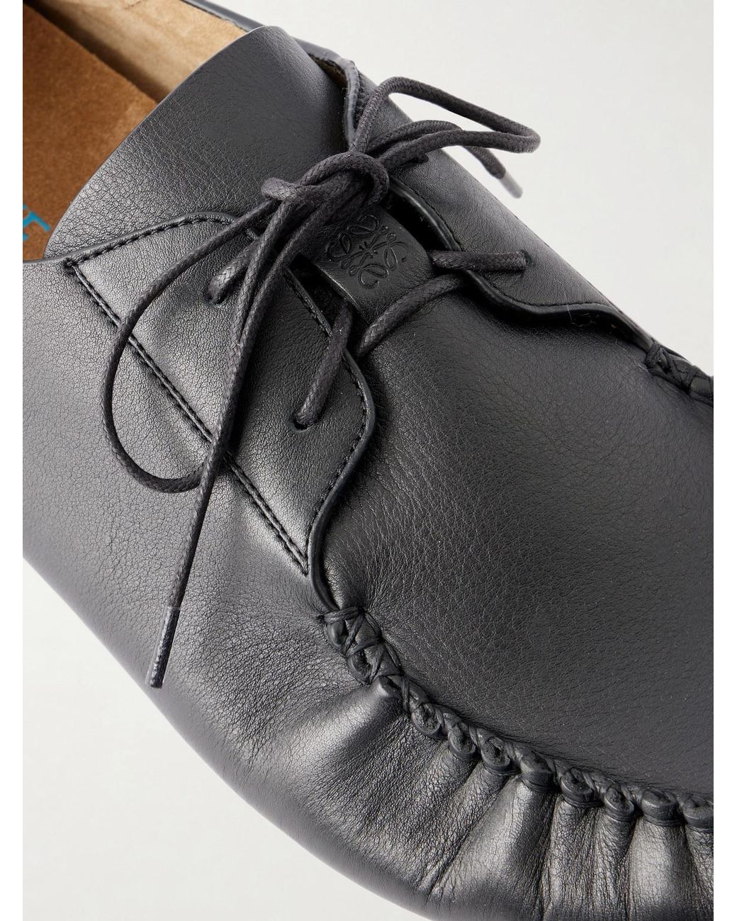 Loewe Black Rambla Leather Boat Shoes for men