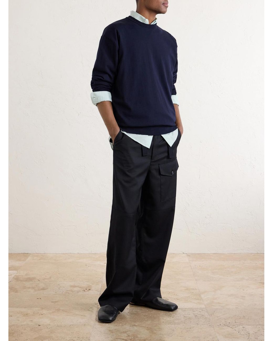 Auralee Blue Luster Knitted T-shirt for men