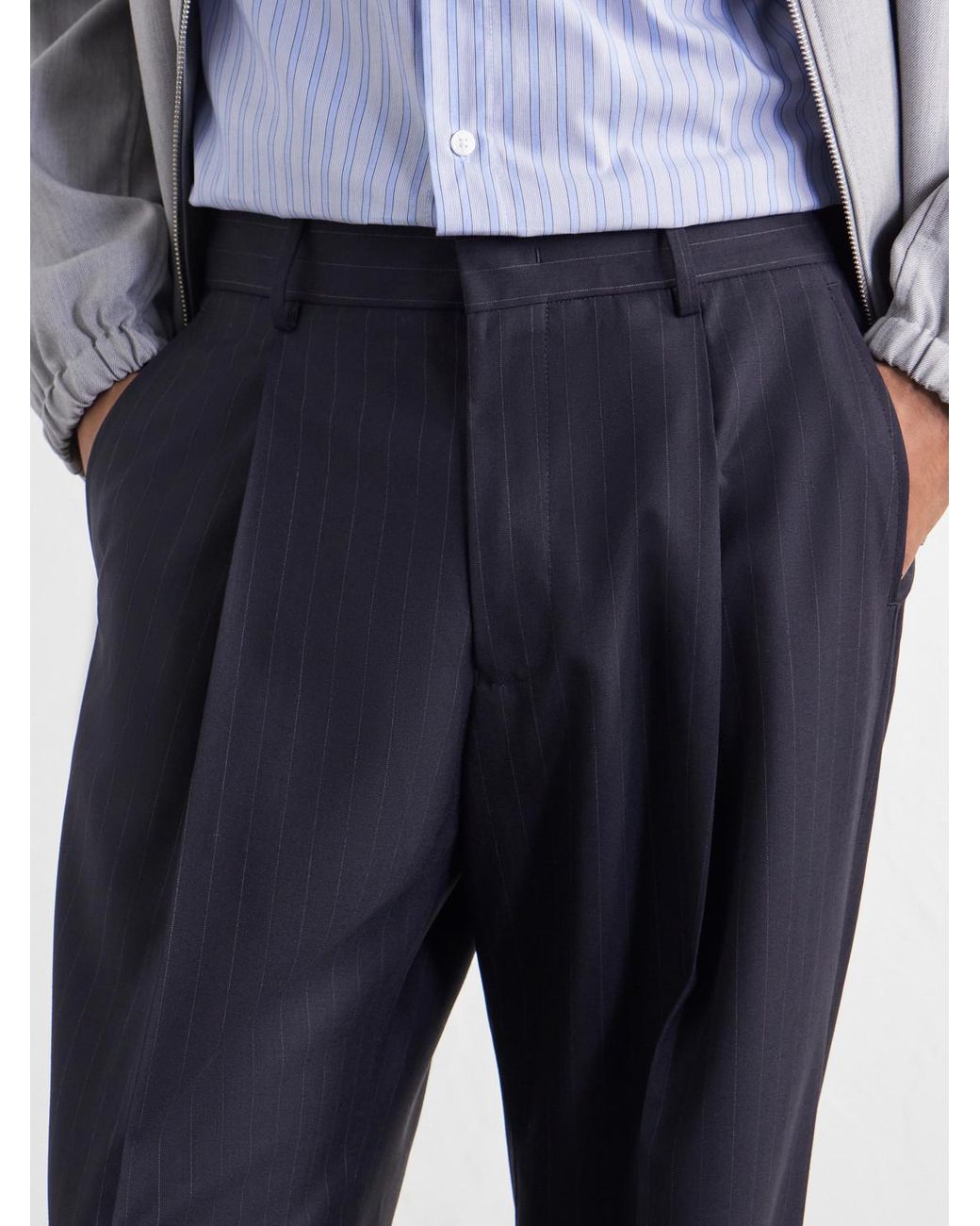 NN07 Blue Kay 10037 Wide-Leg Pleated Pinstriped Woven Trousers for men