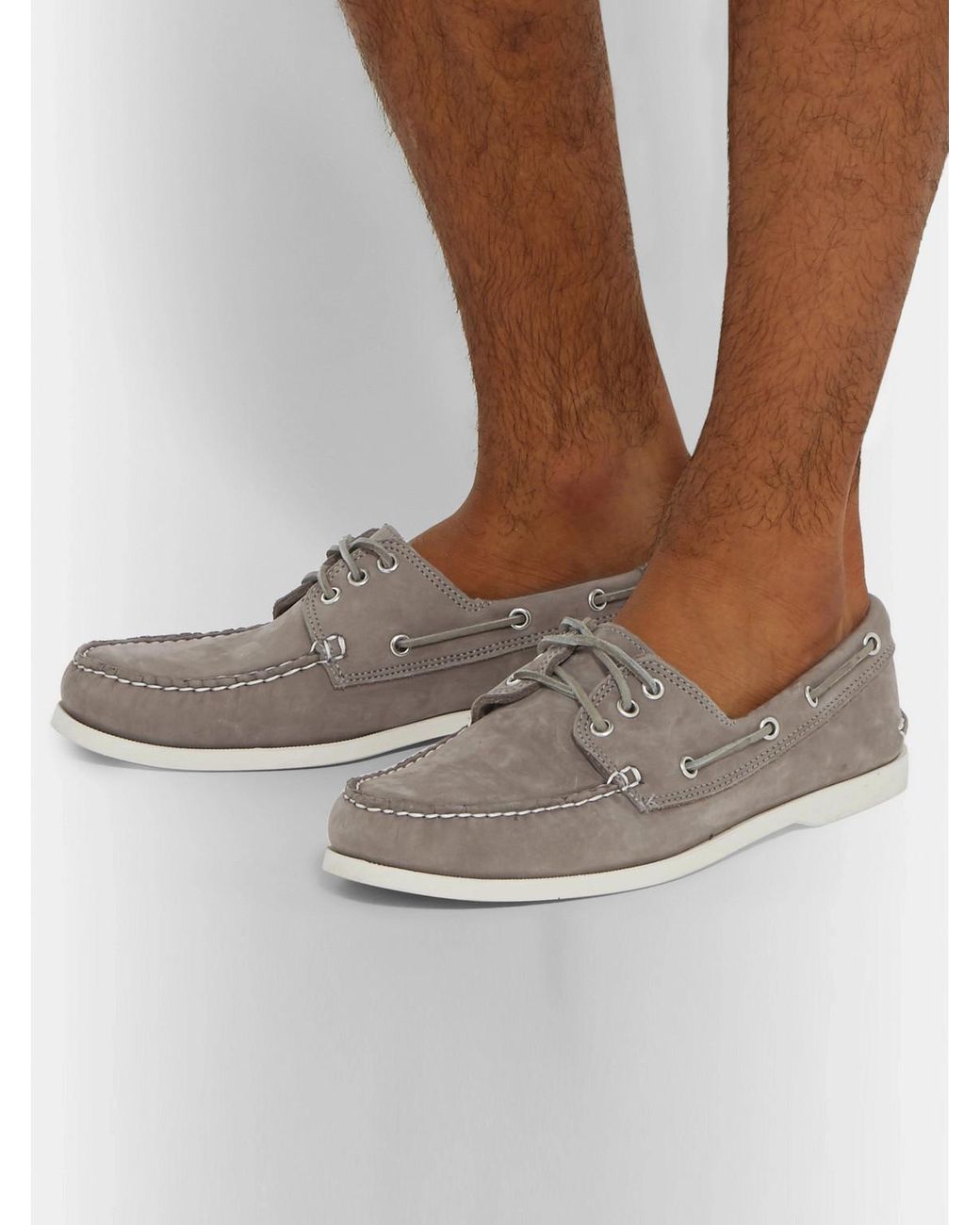 Quoddy Downeast Nubuck Boat Shoes in Grey for Men | Lyst UK