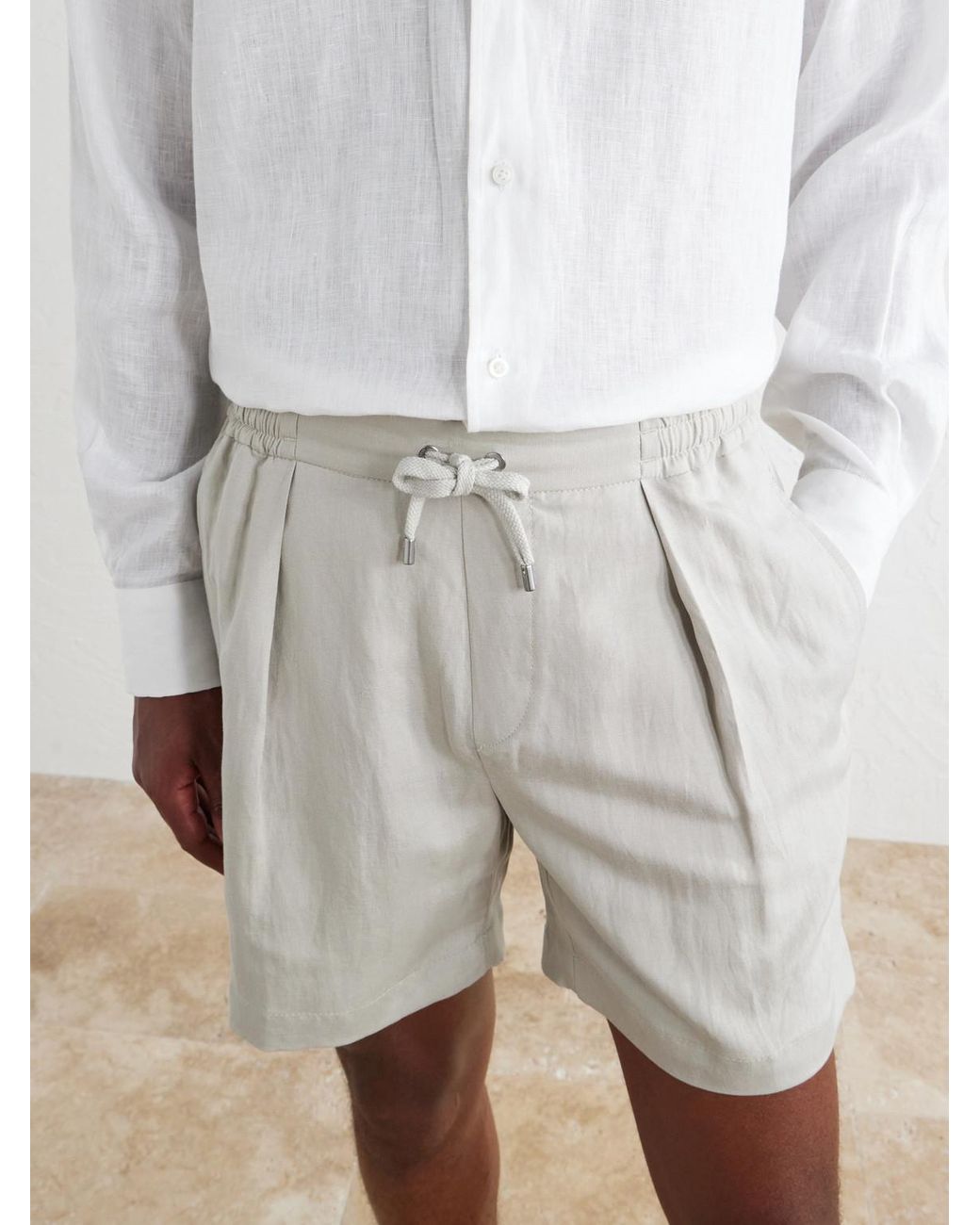 Ralph Lauren White Wide-Leg Silk And Linen-Blend Shorts for men