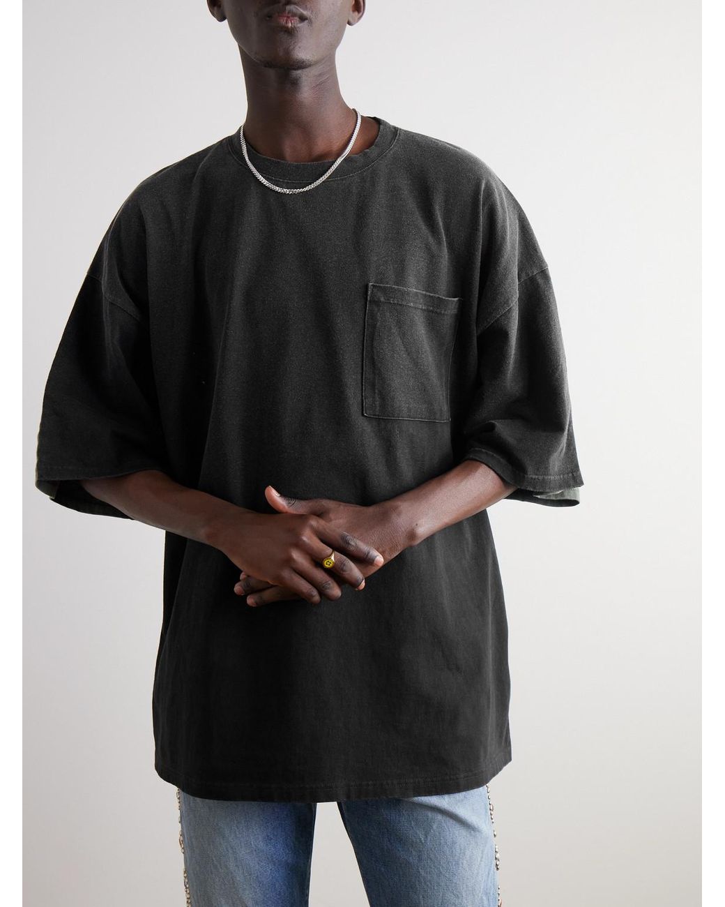 Kapital Black Distressed Printed Two-Tone Cotton-Jersey T-Shirt for men