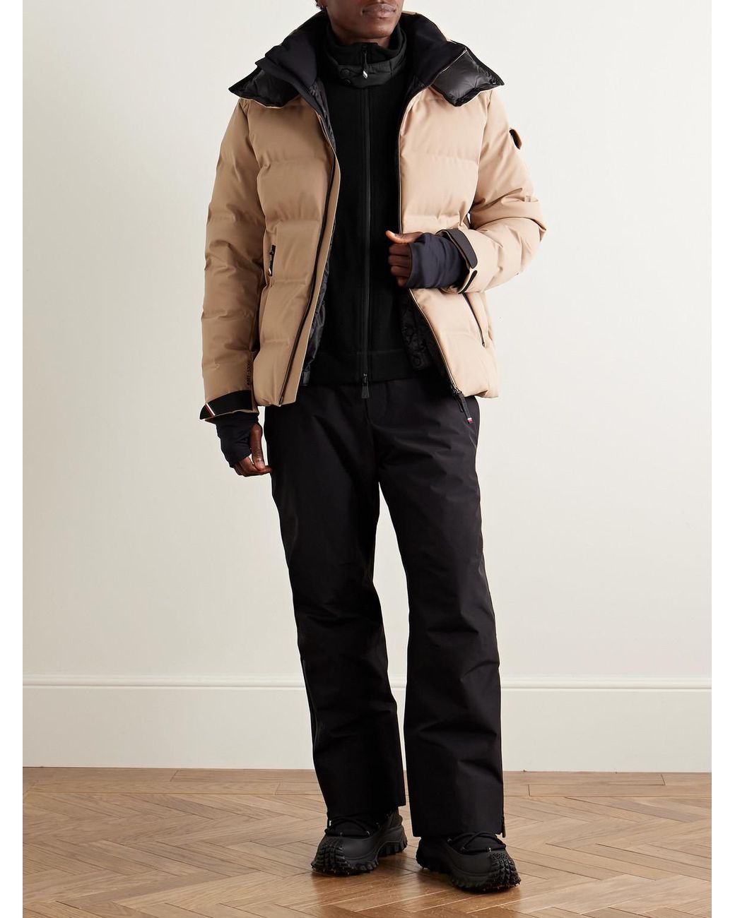 Moncler Black Logo-Appliquéd Shell-Trimmed Fleece Jacket for men