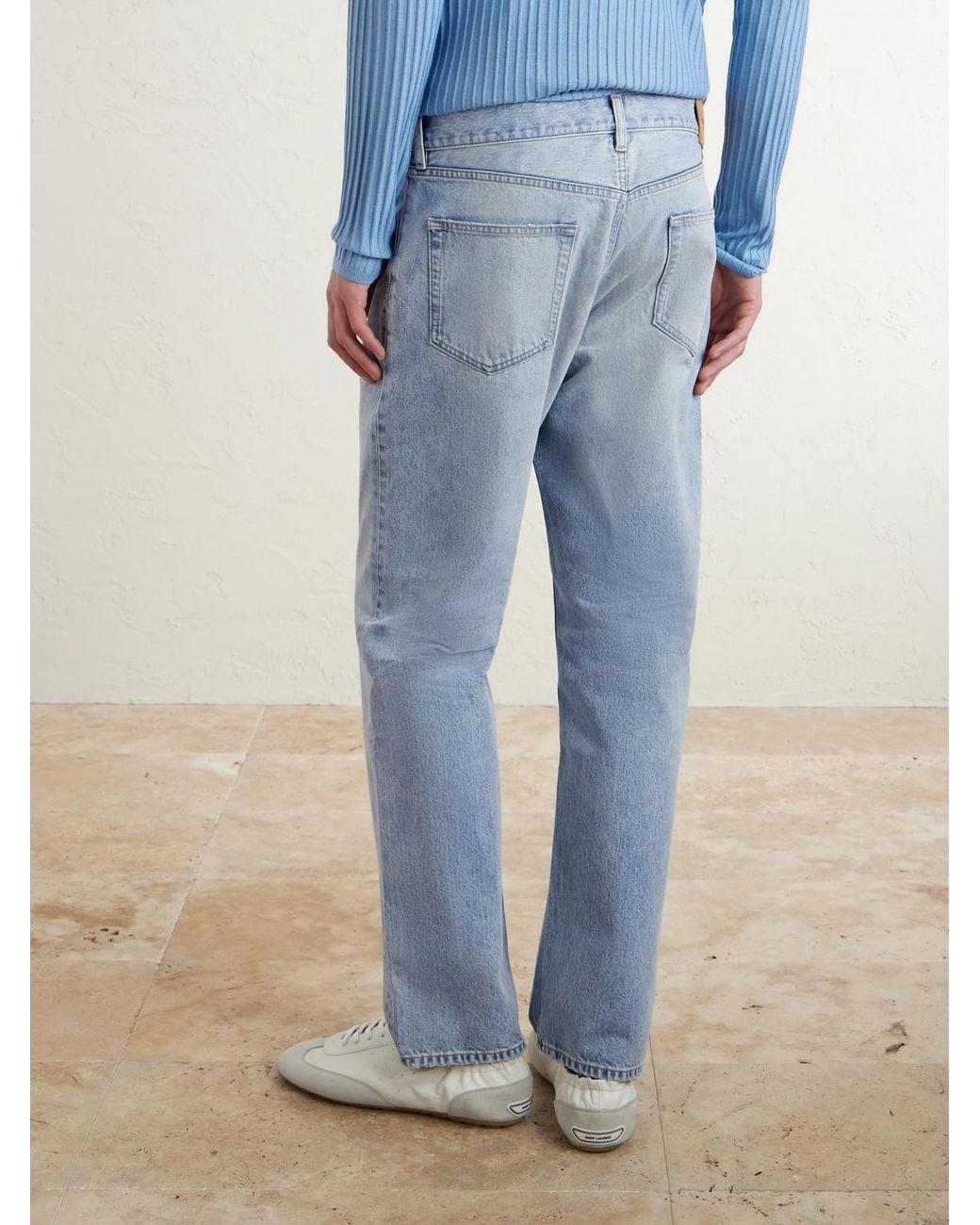 Saint Laurent Blue Straight-leg Distressed Jeans for men