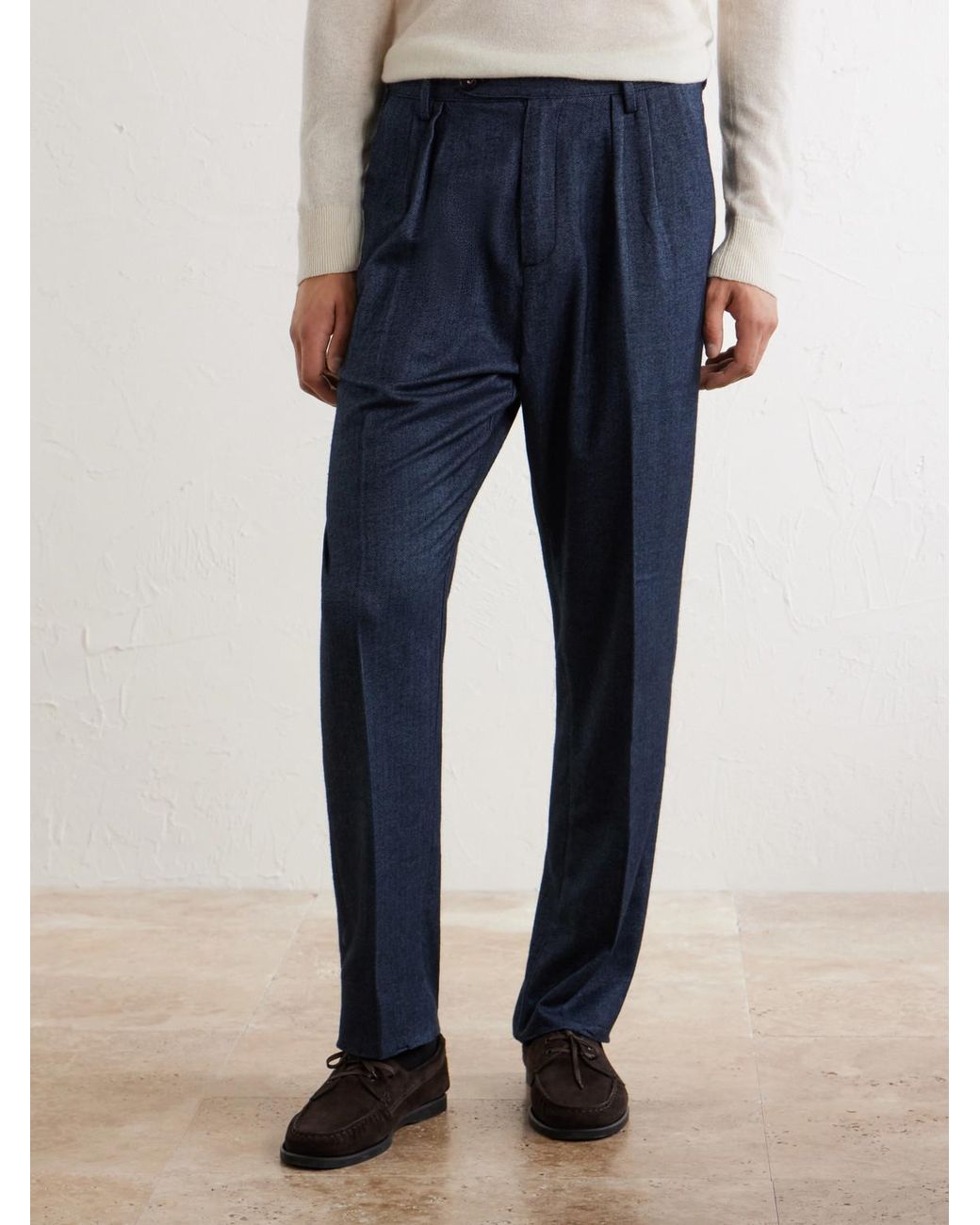 Massimo Alba Blue Stan Straight-Leg Pleated Cotton Trousers for men