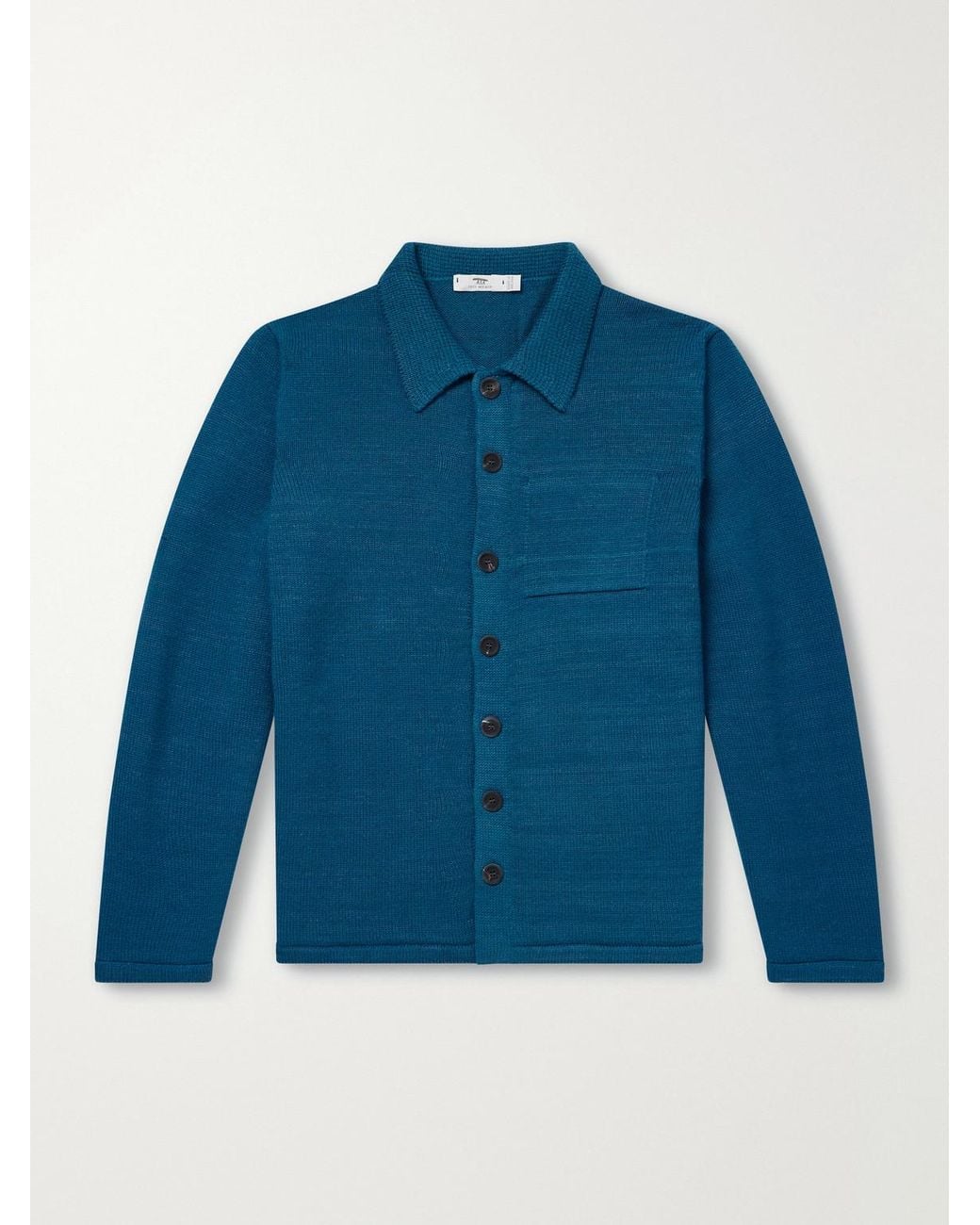 Inis Meáin Blue Merino Wool And Linen-Blend Cardigan for men