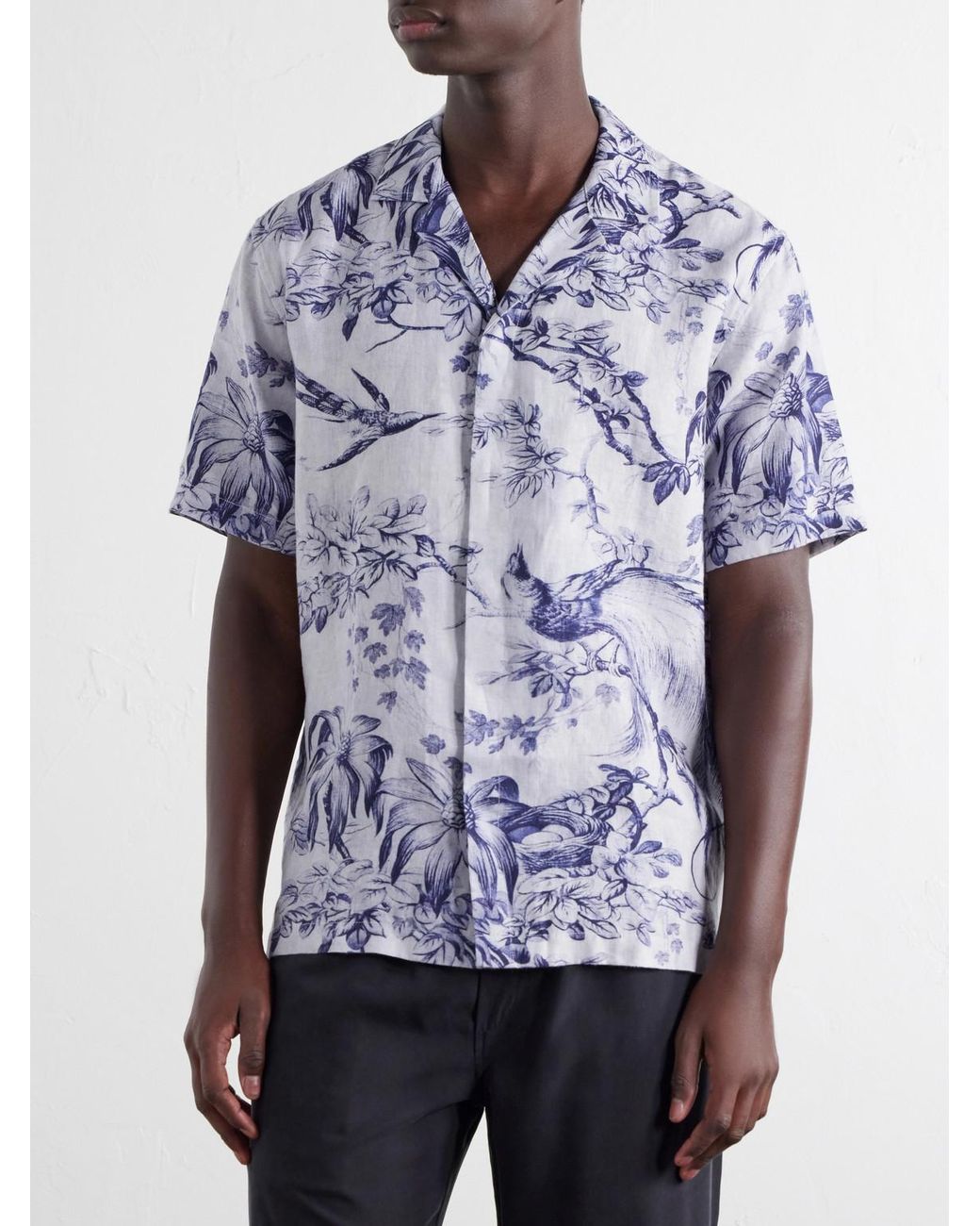 Orlebar Brown Blue Maitan Camp-Collar Printed Linen Shirt for men