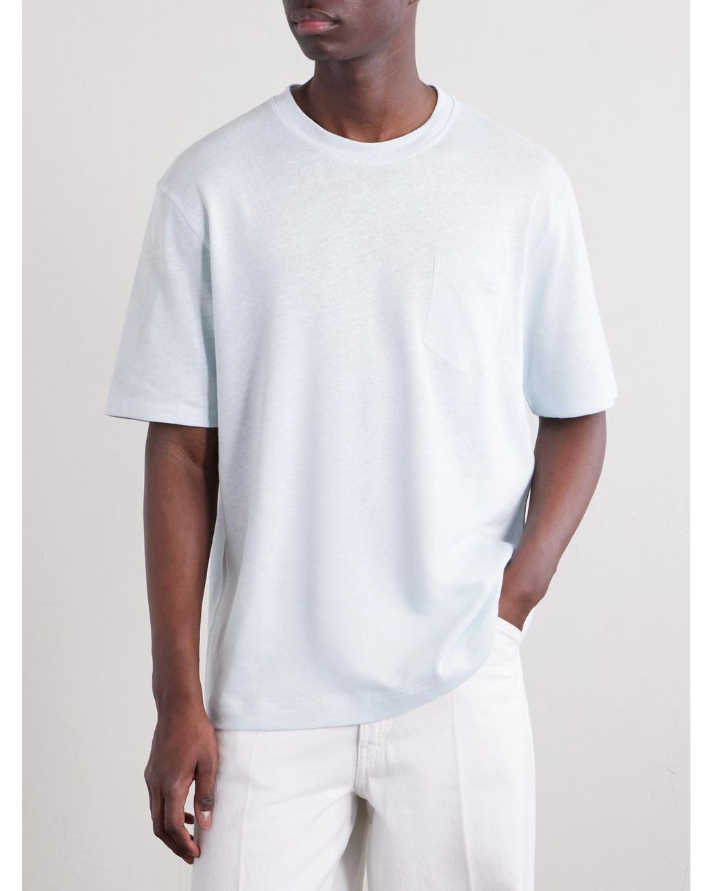 Mr P. Blue Linen And Organic Cotton-Blend T-Shirt for men