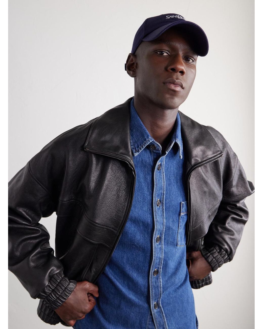 Saint Laurent Blue Logo-Embroidered Cotton-Gabardine Cap for men