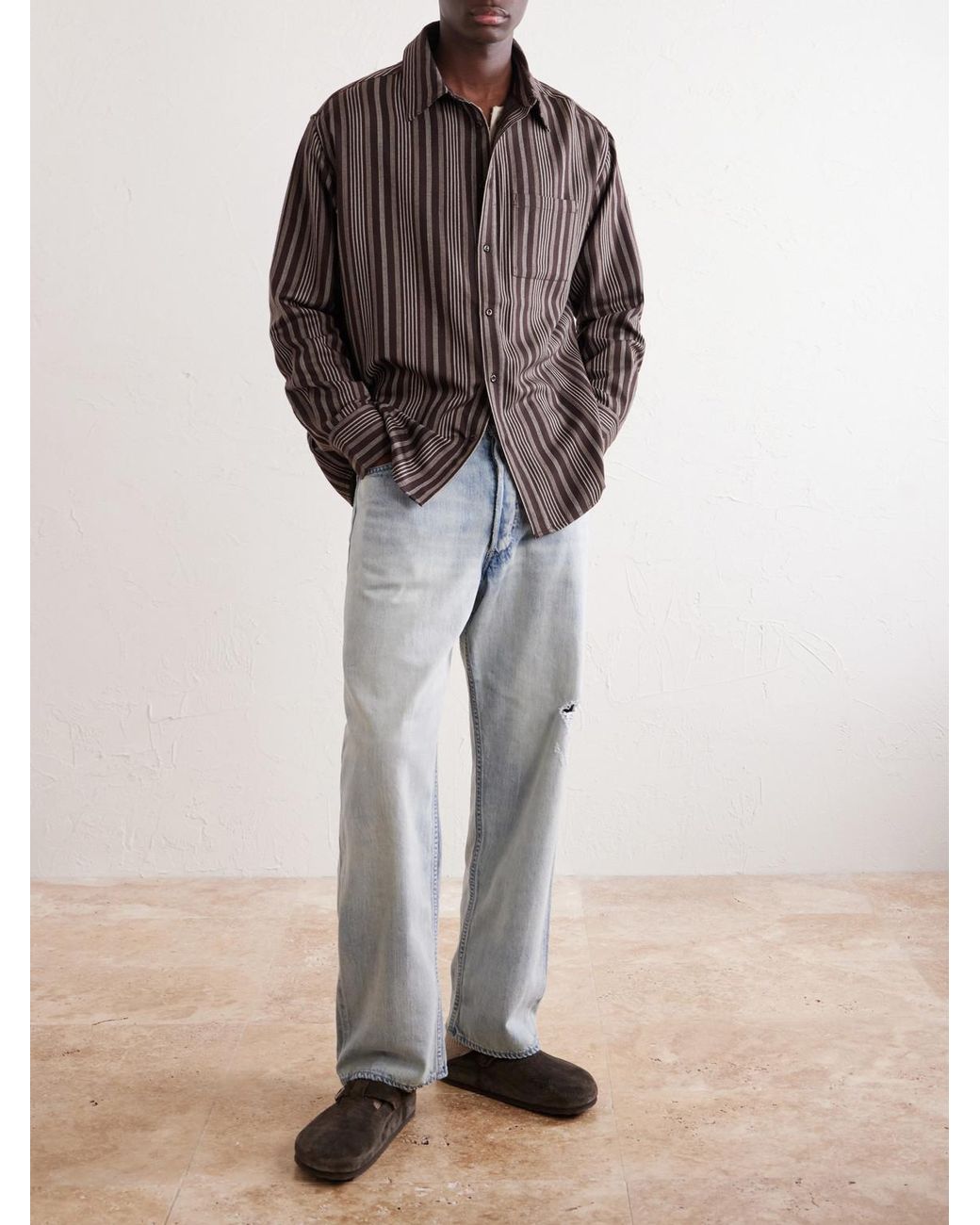 The Elder Statesman Brown Striped Wool And Cashmere-Blend Shirt for men