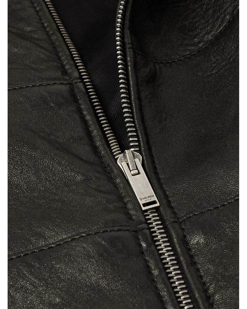 Saint Laurent Black Teddy Panelled Full-grain Leather Blouson Jacket for men