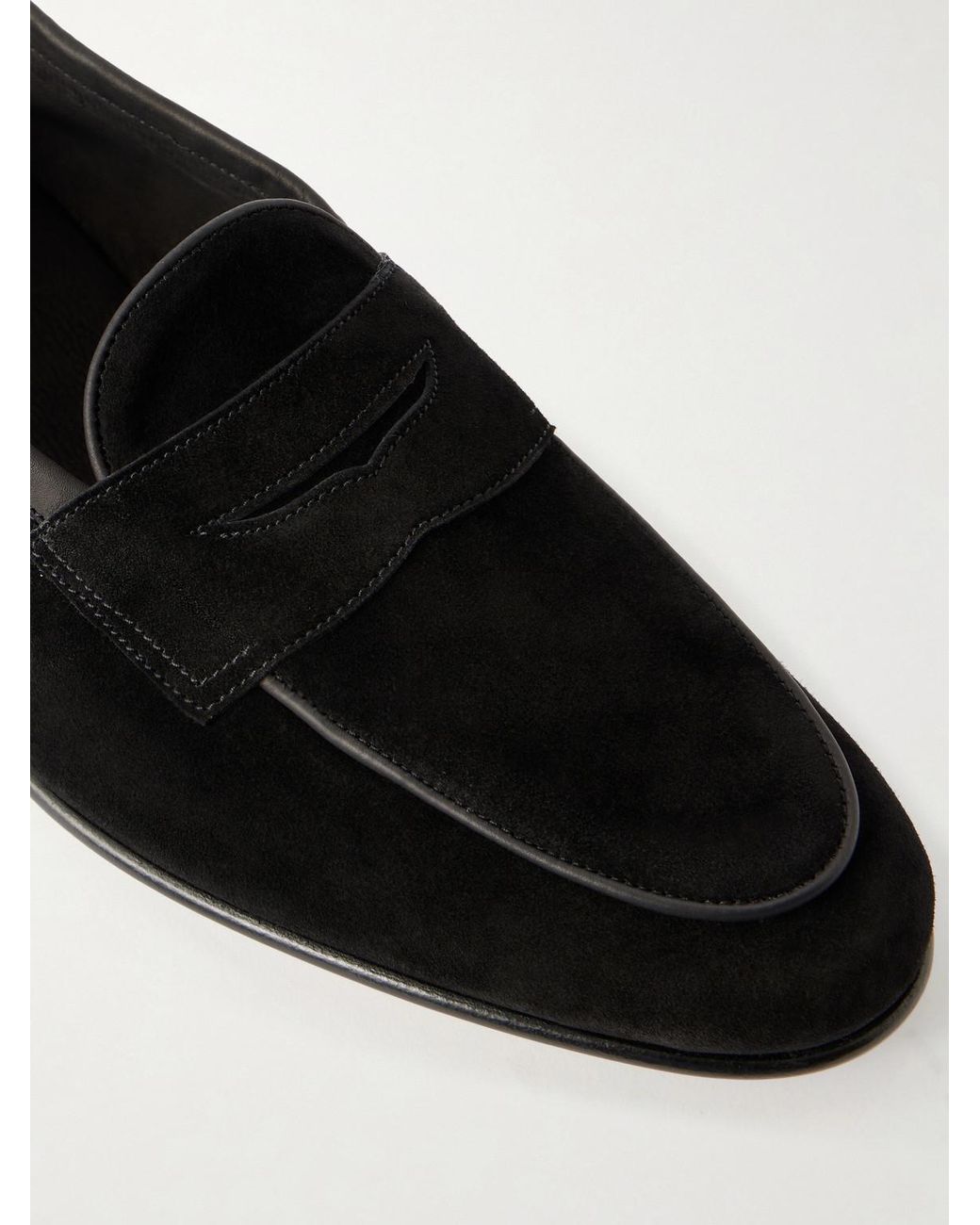Edward Green Black Polperro Leather-trimmed Suede Penny Loafers for men