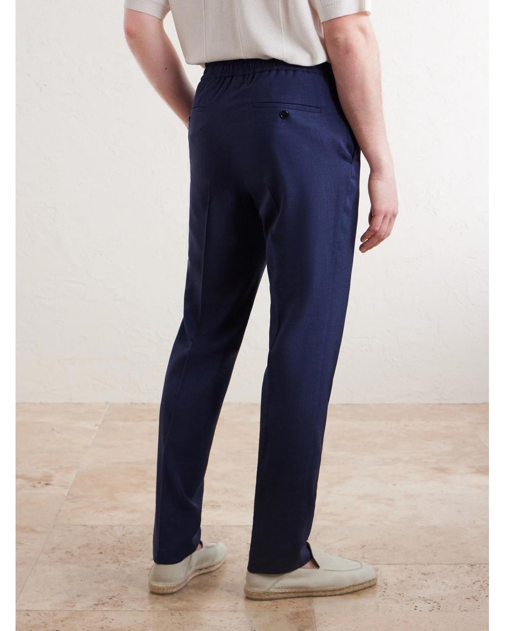 Slowear Blue Tapered Pleated Virgin Wool, Silk And Linen-Blend Drawstring Trousers for men