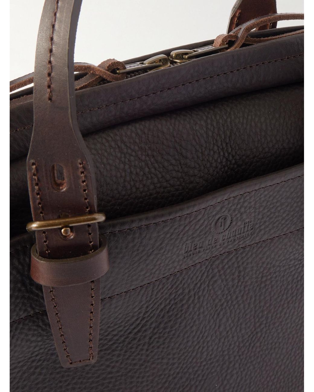 Bleu De Chauffe Black Folder Business Full-Grain Leather Briefcase for men