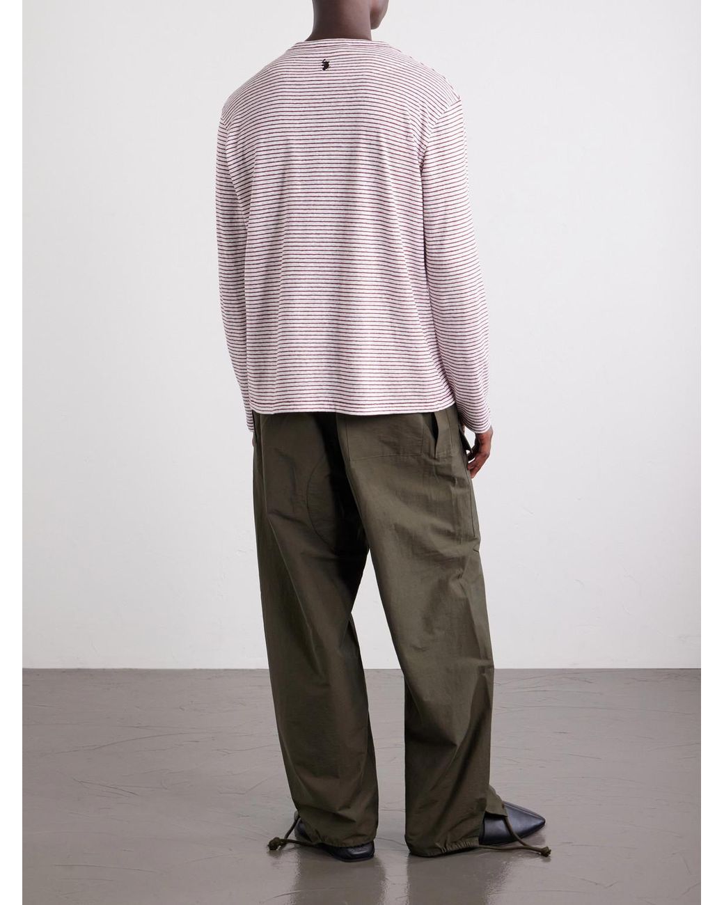 Wales Bonner Pink Hour Embroidered Striped Linen And Cotton-Blend T-Shirt for men