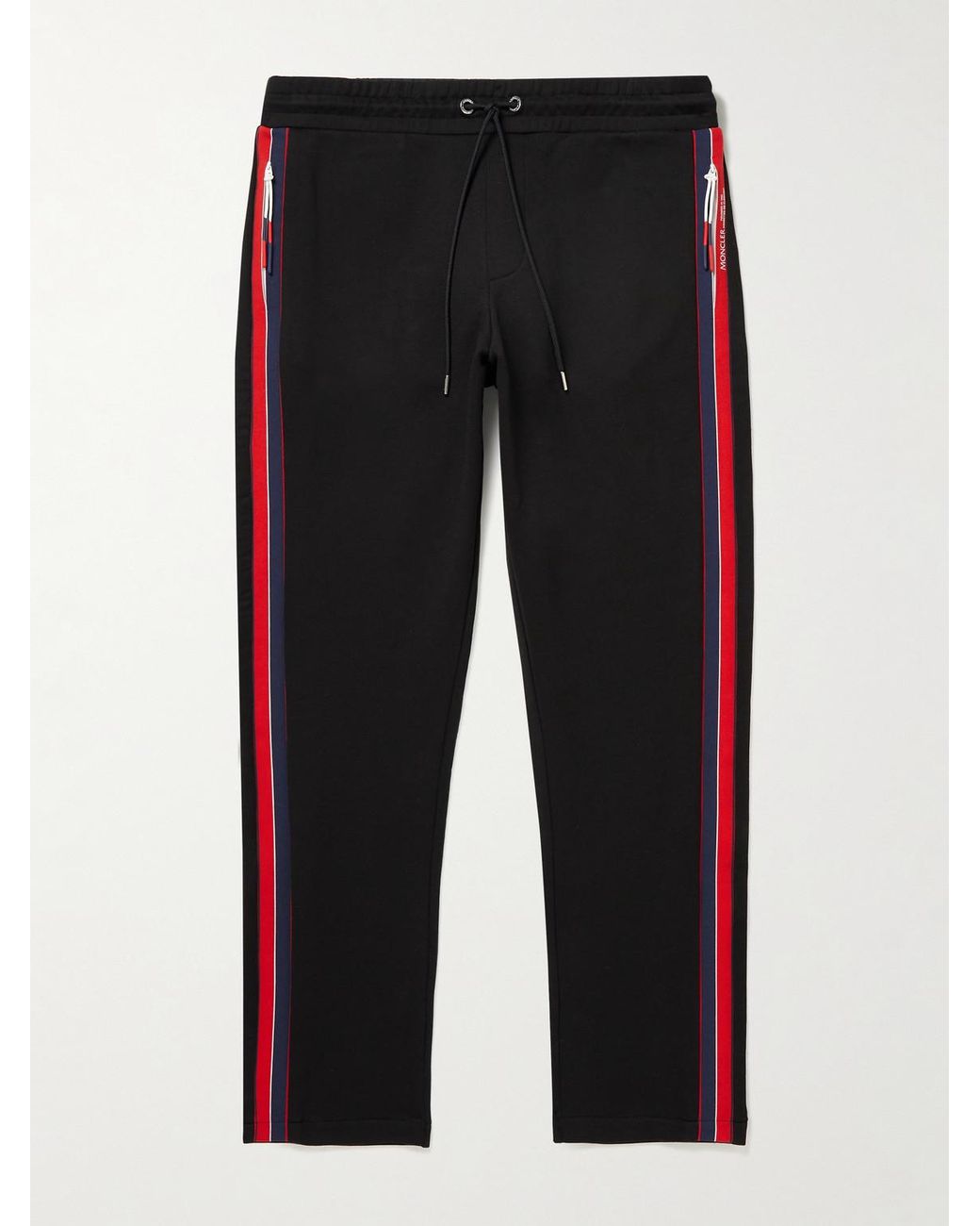 Moncler Black Straight-Leg Striped Cotton-Jersey Sweatpants for men
