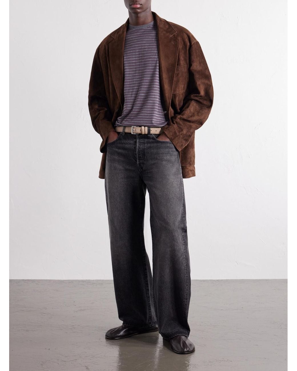 Auralee Purple Striped Wool-Jersey T-Shirt for men