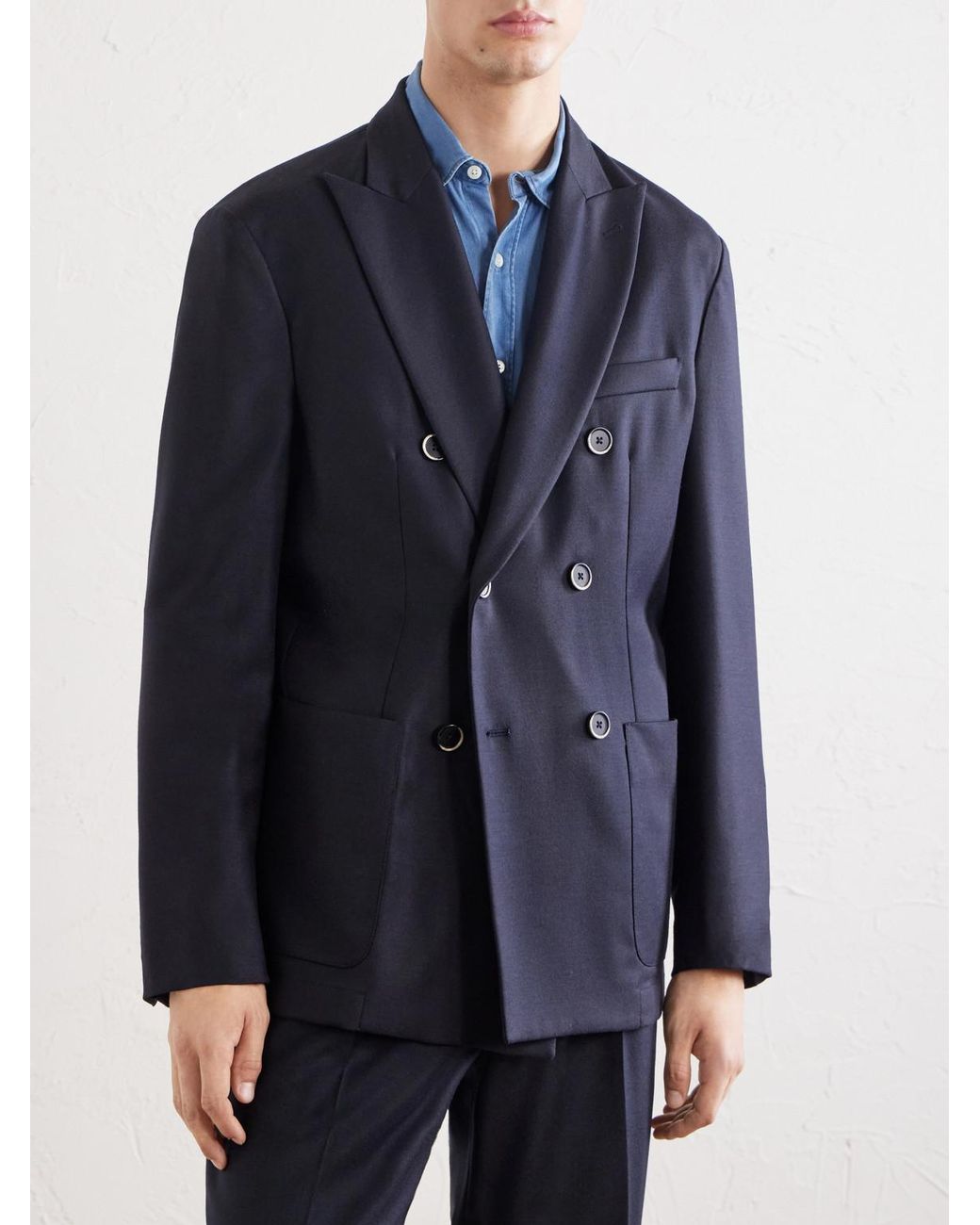 Barena Blue Doria Double-Breasted Wool-Blend Blazer for men