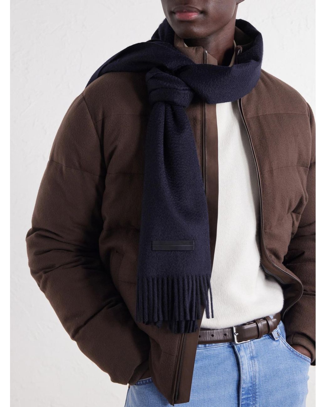 Zegna Blue Fringed Cashmere Scarf for men