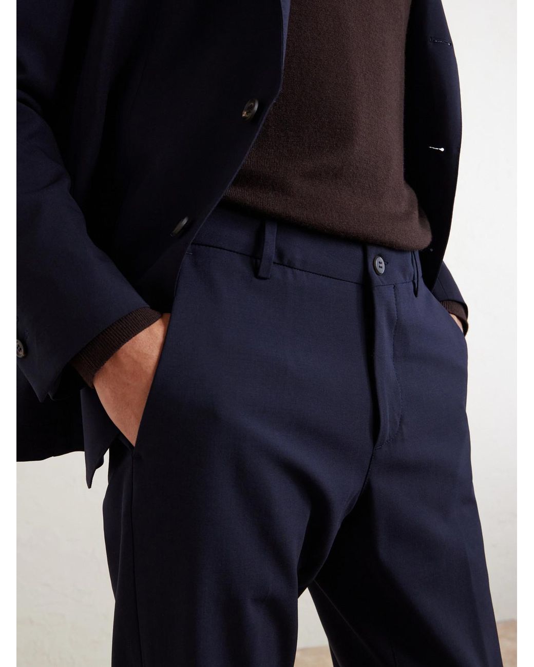 Eleventy Blue Slim-fit Tapered Stretch-wool Flannel Trousers for men