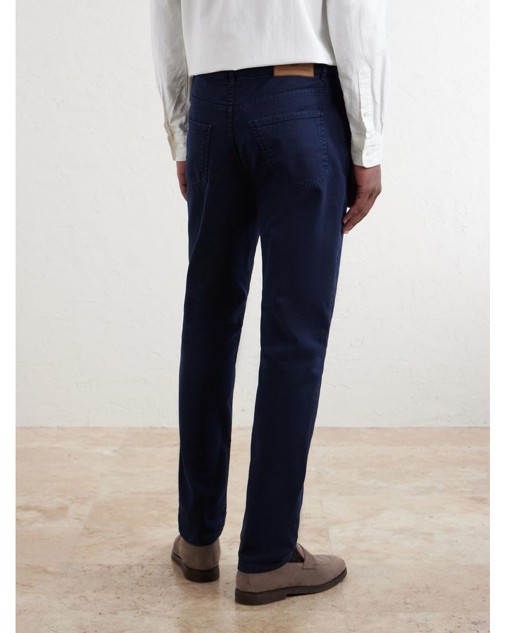 Brunello Cucinelli Blue Slim-Fit Straight-Leg Logo-Embroidered Jeans for men
